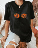 Halloween Pumpkin And Finger Skull Print T-Shirt