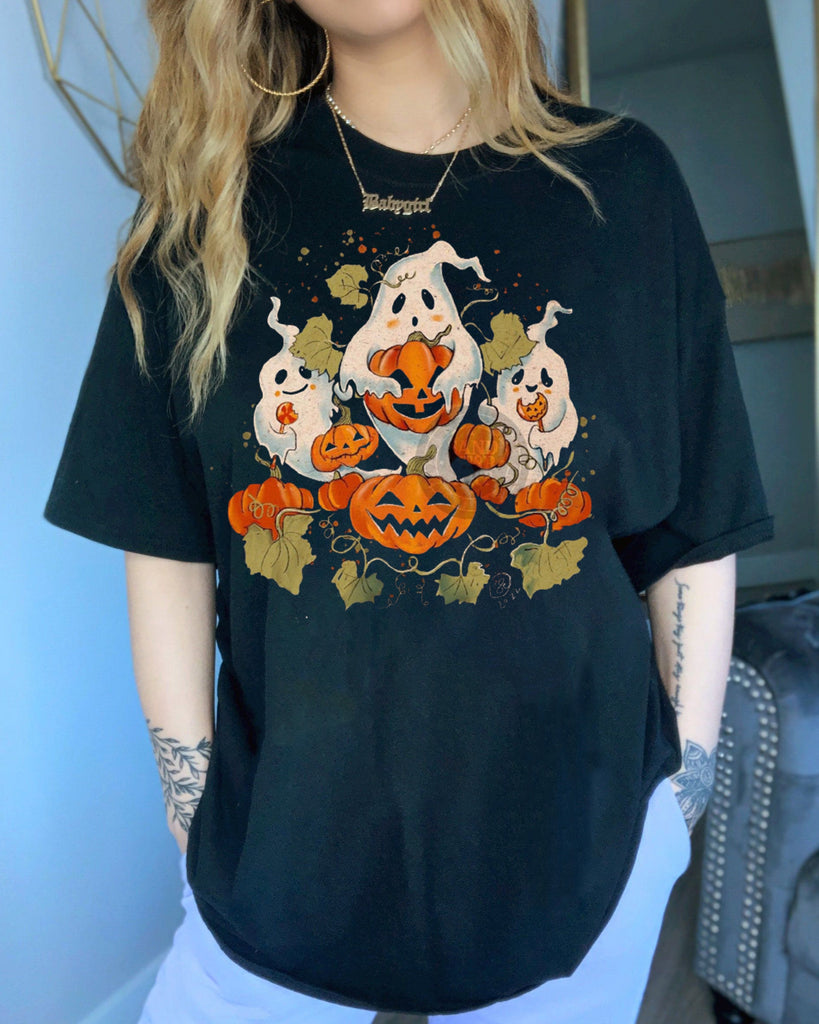 Halloween Fun T-Shirt With Ghost And Pumpkin Print