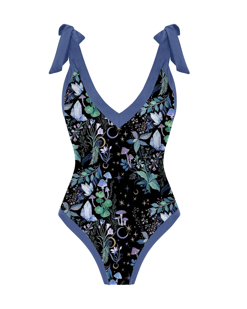 Purple Mushroooms Wonderland Printed Halter One Piece – coramoon