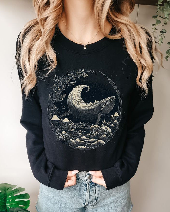 Save Ocean Sharks Fans Graphic Print Crew Neck Sweatshirt