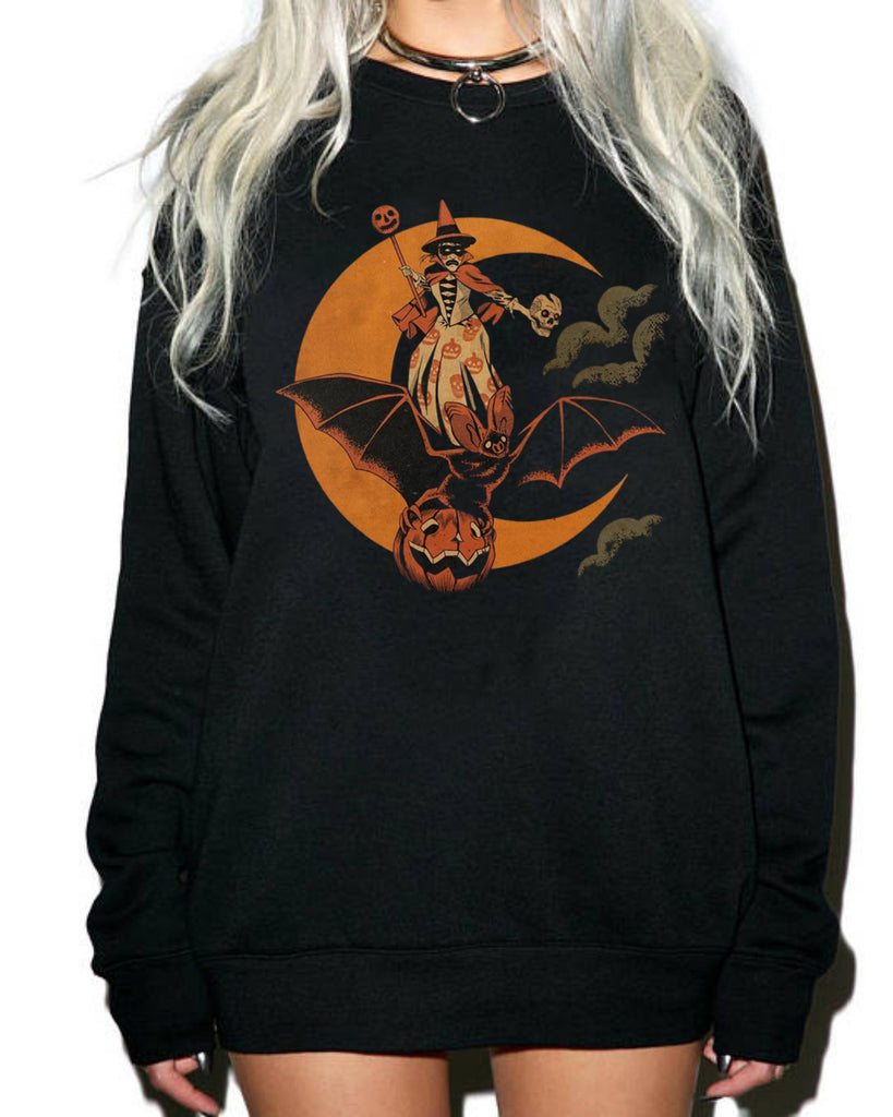 Halloween Witch Bat Pattern Print Sweatshirt