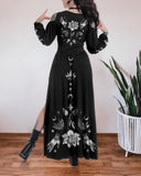 Mysterious Lotus and Moth Luna Light Printed Hollow Irregular Dress