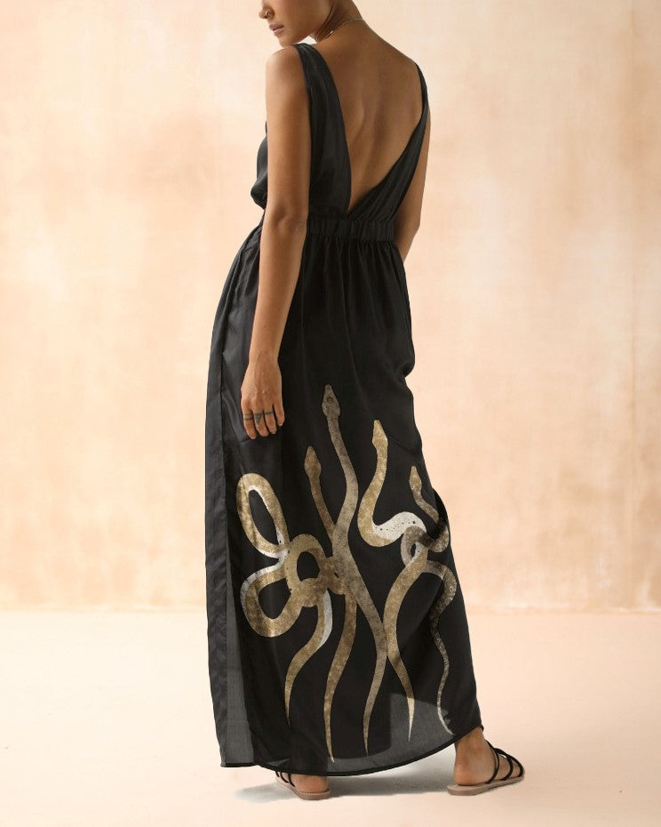 Gloden Mystic Snakes Printed Maxi Dress