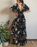 Mushrooms Fairyland Forest Printed Drawstring Maxi Dress