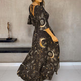 Luna Solar & Stars Printed 3/4 Sleeves Maxi Dress