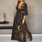 Luna Solar & Stars Printed 3/4 Sleeves Maxi Dress