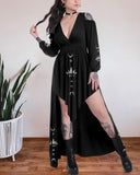 Mysterious Lotus and Moth Luna Light Printed Hollow Irregular Dress