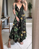 Yellow Mushroom Plants Printed V-neck Dress