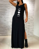 Mysterious Legend Phase of The Moon Printed Maxi Dress