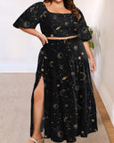 Psychedelic Starry Sky Cotton  Plus Size Two Piece Set
