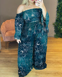Undersea Constellation Casual Blue Long Sleeve Plus Size  Two-piece Set