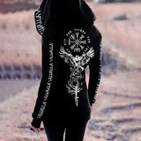 Retro Viking Valhalla Hawk Totem Print Zip Hoodie Sweatshirt