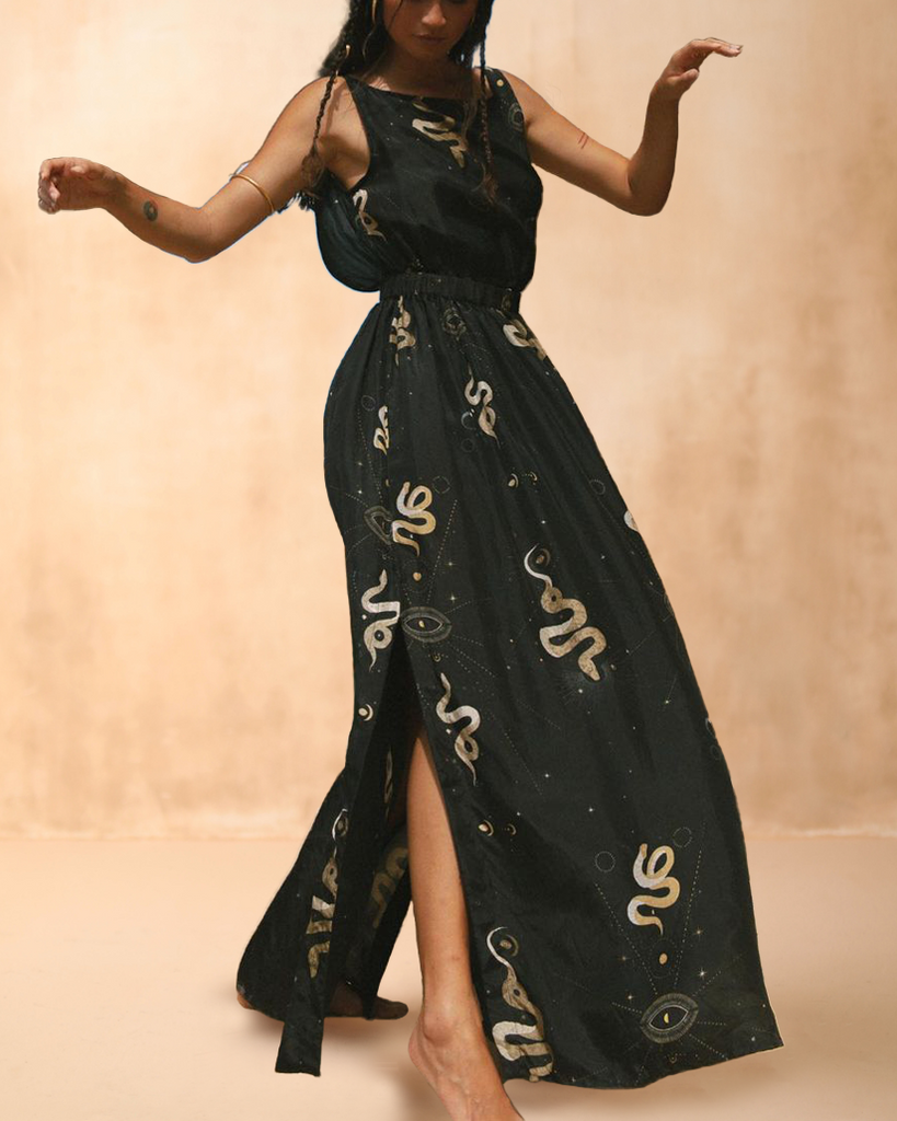 Sacred Snakes In The Ancient Legend Printed Maxi Dress