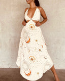 Star Constellations Astrolabe Starry Solar Printed Midi Dress