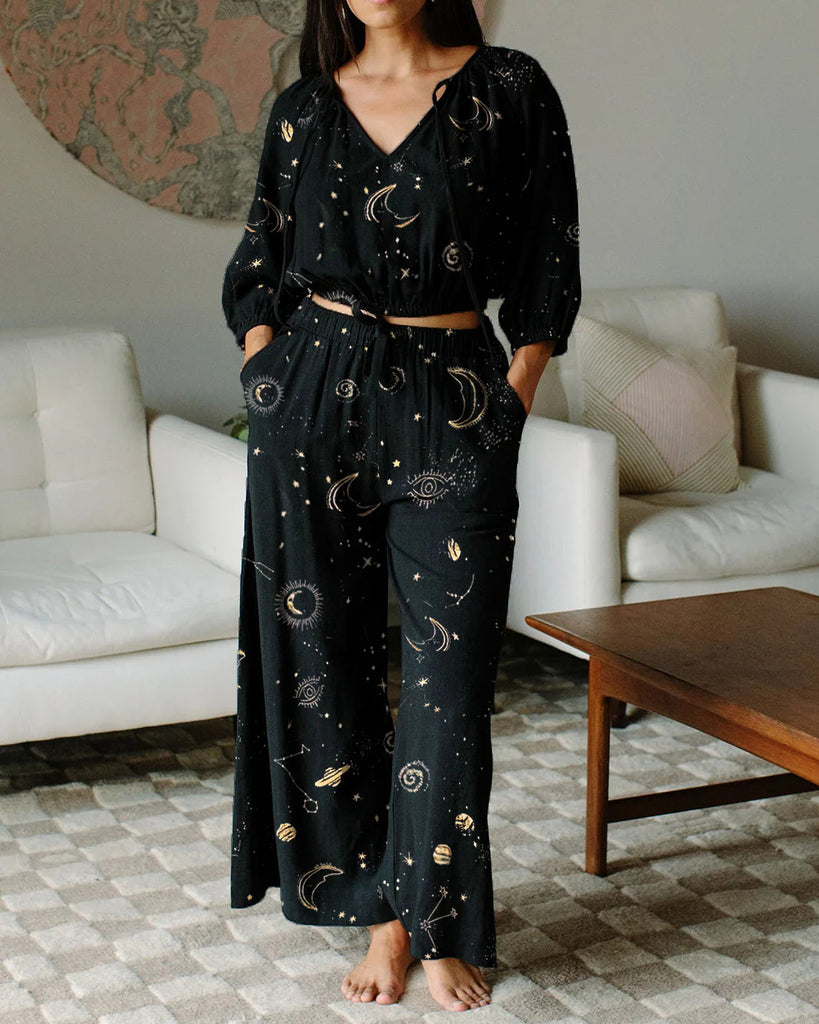 Starry Sky Print Casual Two-Piece Set