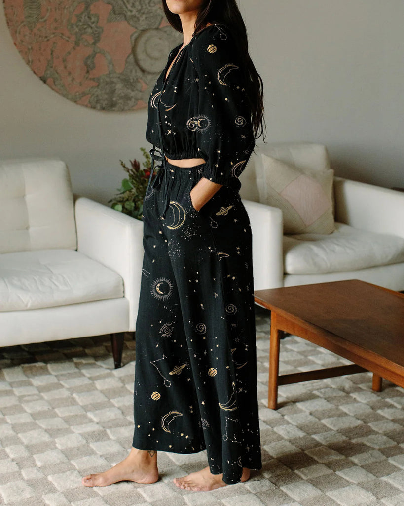 Starry Sky Print Casual Two-Piece Set