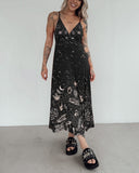 Shining Crystals Forest Luna Starry Printed V-neck Midi Dress