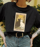 The Lovers Cat Tarot Print Casual Oversized Witchy T-shirt