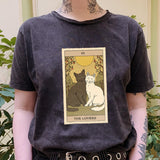 The Lovers Cat Tarot Print Casual Oversized Witchy T-shirt