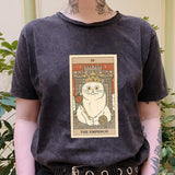 The Emperor Cat Tarot Print Casual Oversized Witchy T-shirt