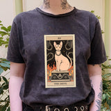The Devil Cat Tarot Print Casual Oversized Witchy T-shirt
