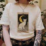 The Moon Cat Tarot Print Casual Oversized Witchy T-shirt