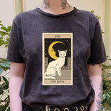 The Moon Cat Tarot Print Casual Oversized Witchy T-shirt