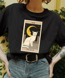 The Moon Cat Tarot Print Casual Oversized Witchy T-shirt