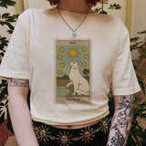The Star Cat Tarot Print Casual Oversized Witchy T-shirt
