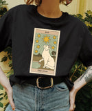 The Star Cat Tarot Print Casual Oversized Witchy T-shirt
