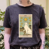 The Star Cat Tarot Print Casual Oversized Witchy T-shirt