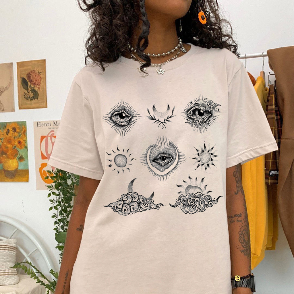 Witchery Eyes Printed Casual Oversized T-shirt