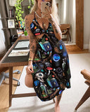 Magic Potion Bottle Dinosaur Skull Fossil Printed Cut-off Midi Dress