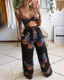 Black Butterfly Elf Printed Two-Piece Pant Set