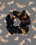 Black Butterflies Moths Printed Hand Made Scrunchie