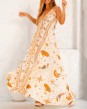 Mystery Wonderland Printed V-Neck Halter Dress
