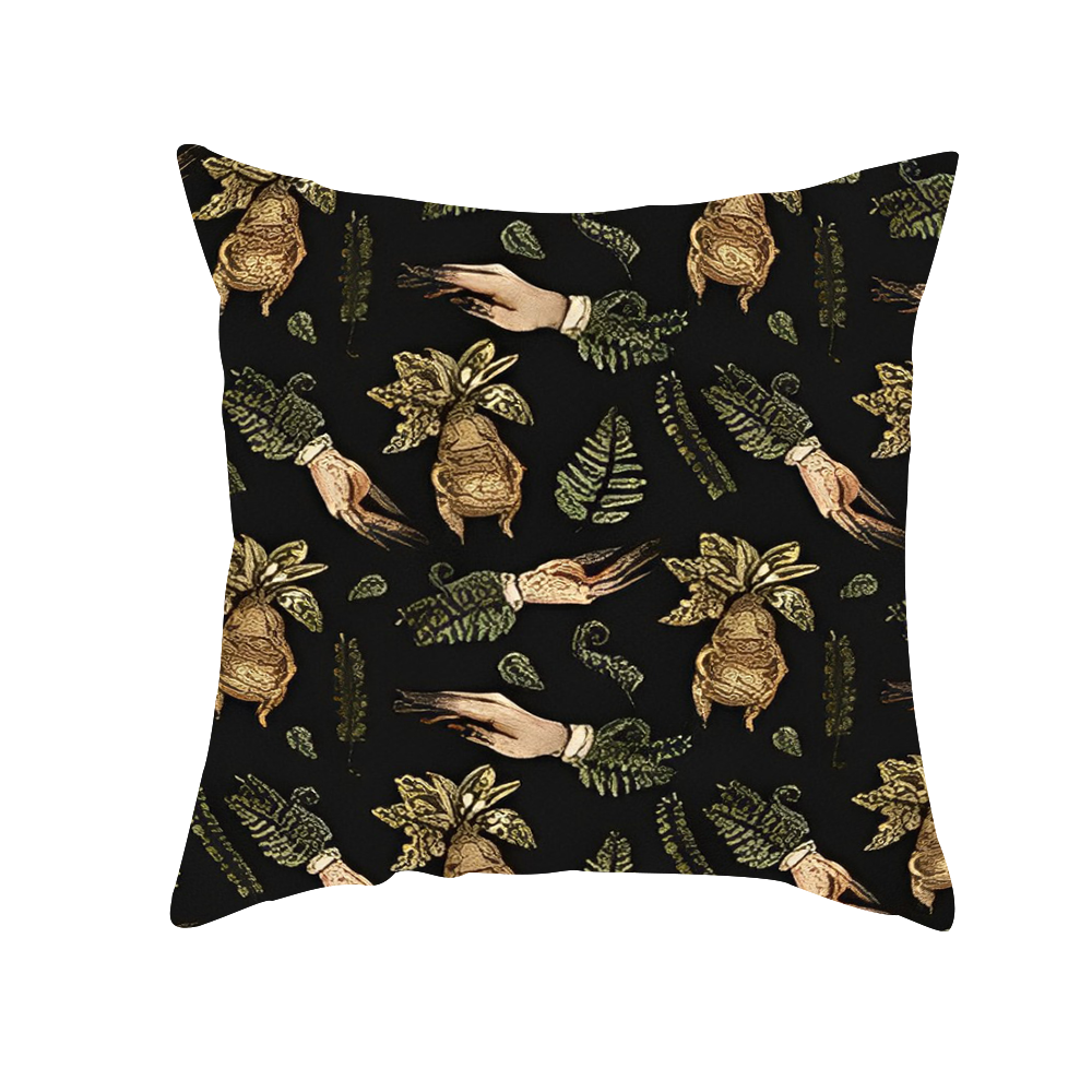 Green Witch Mandrake Roots Print Cushion