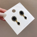 Black Crystal Sun Shape Drop Earrings