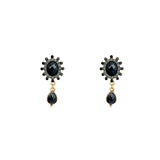 Black Crystal Sun Shape Drop Earrings