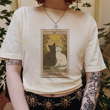 The Lovers Cat Tarot Print Casual Oversized Witchy T-shirt