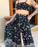 Nature Wild Floral Printed Two-piece Set-black