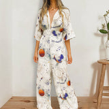 Fantastic Astrology Printed Deep V Jumpsuit