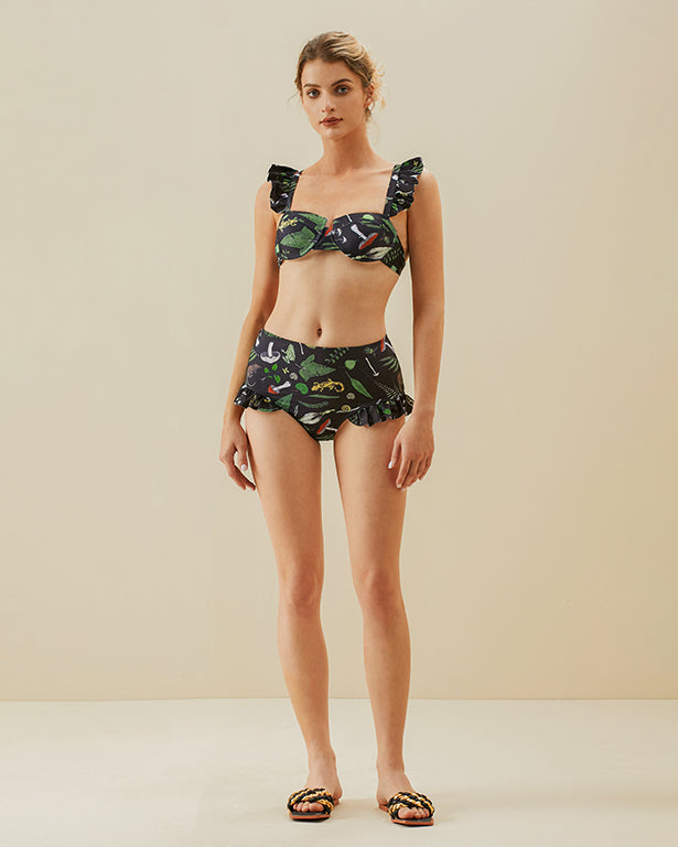 Mushroom Forest Printed Ruffle Sleeves Bikini Set
