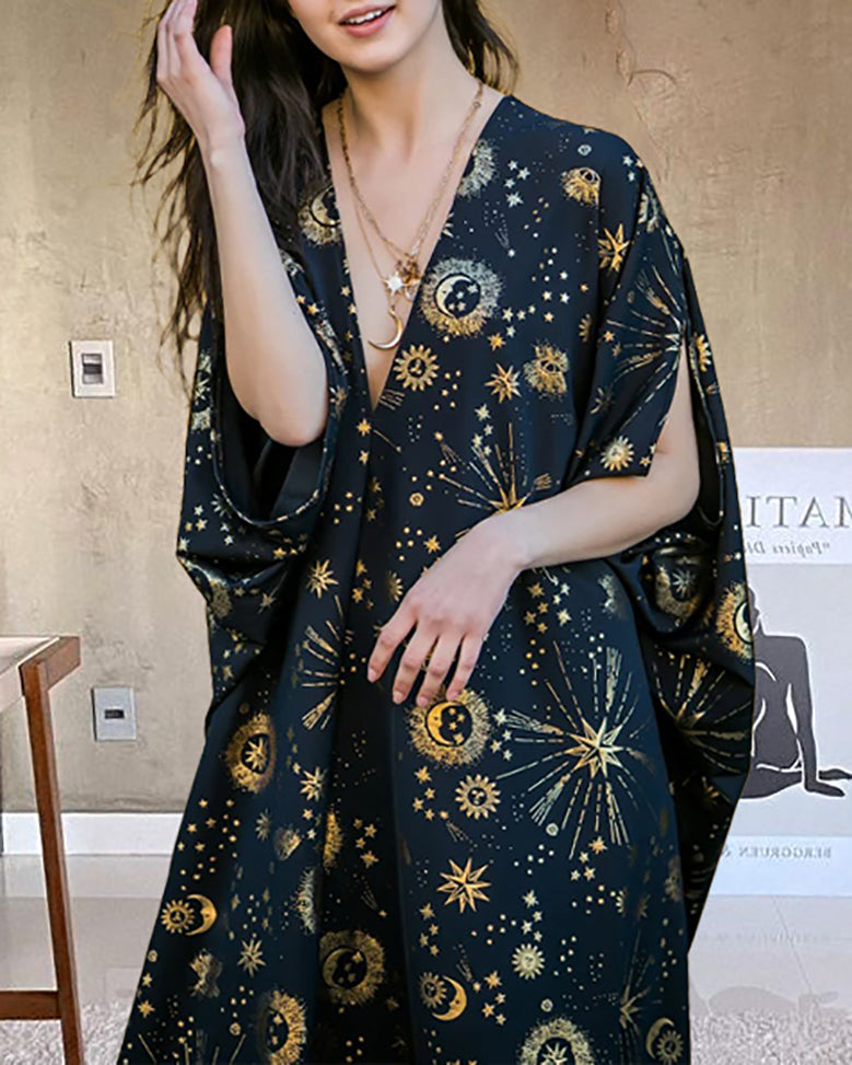 Mystic Solar Gilded Printed Kimino Maxi Dress