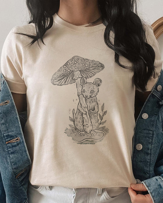 Forest Mushroom Animal Printed Casual Oversized T-Shirt