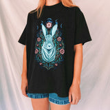 Black Patronus Rabbit Printed Casual Oversized T-shirt