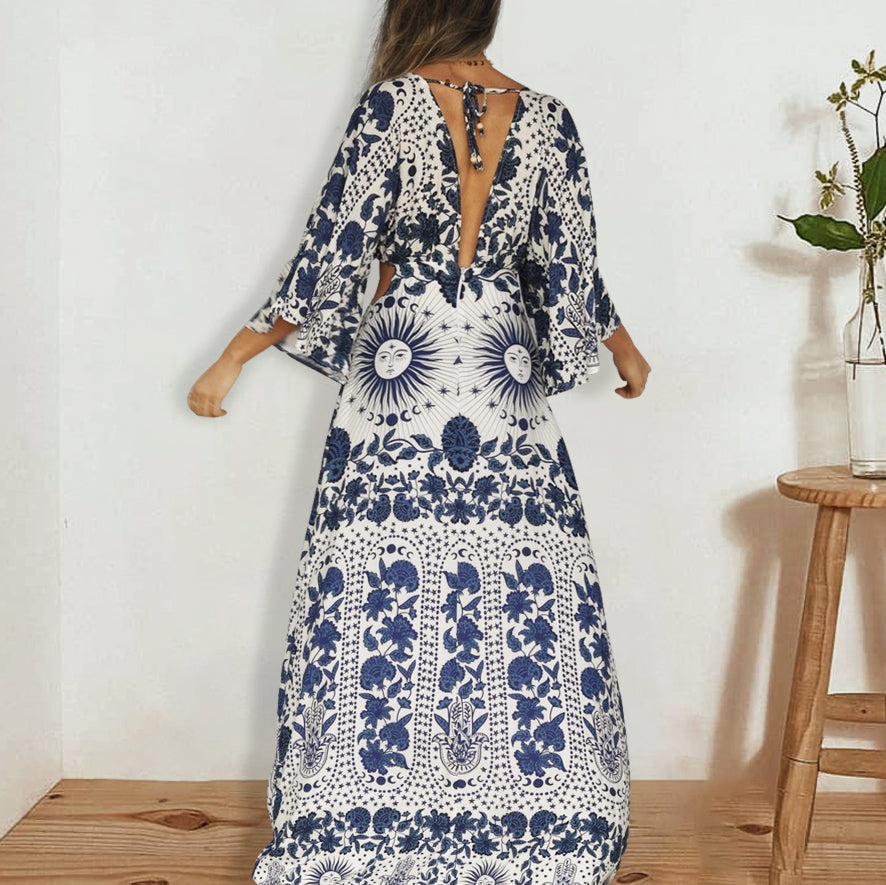 Apollo Hamsa Floral Printed Maxi Dress – coramoon