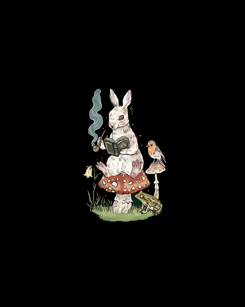 Dark Grey Forest Bunny Printed Casual Oversized T-Shirt