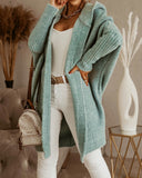 Long Sleeve Cozy Hooded Knitted Cardigan Sweater