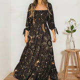 Luna Solar & Stars Printed Long Sleeves Maxi Dress